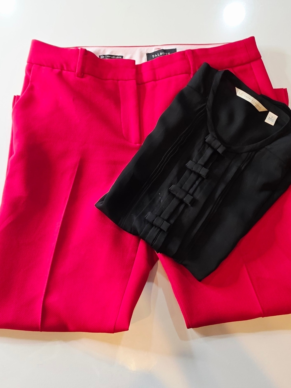 BUNDLE Talbots Red Dress Pants 10P & LC Lauren Conrad Black Tuxedo Blouse Small - Picture 4 of 8